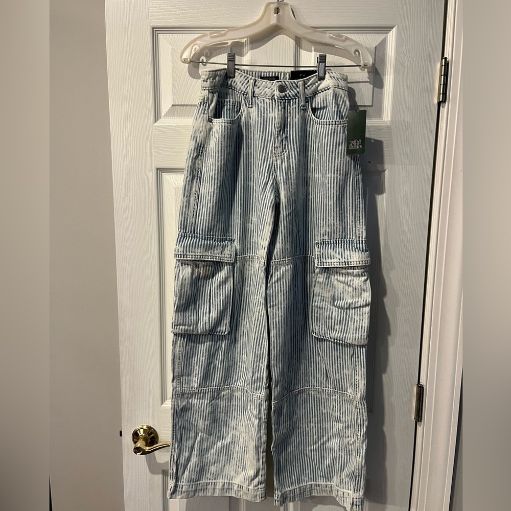 Blue and White Striped Cargo Pants